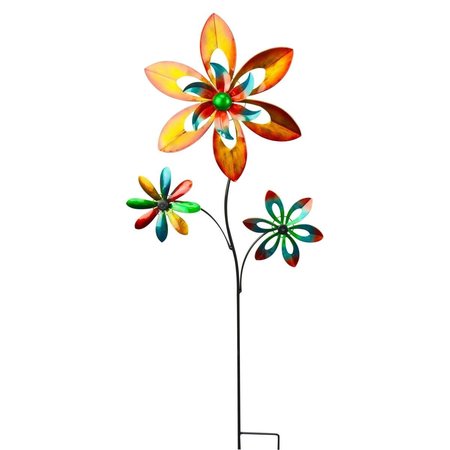 RED CARPET STUDIOS Triple Flower Multi Color Spinner Stake, 48 in. 34402